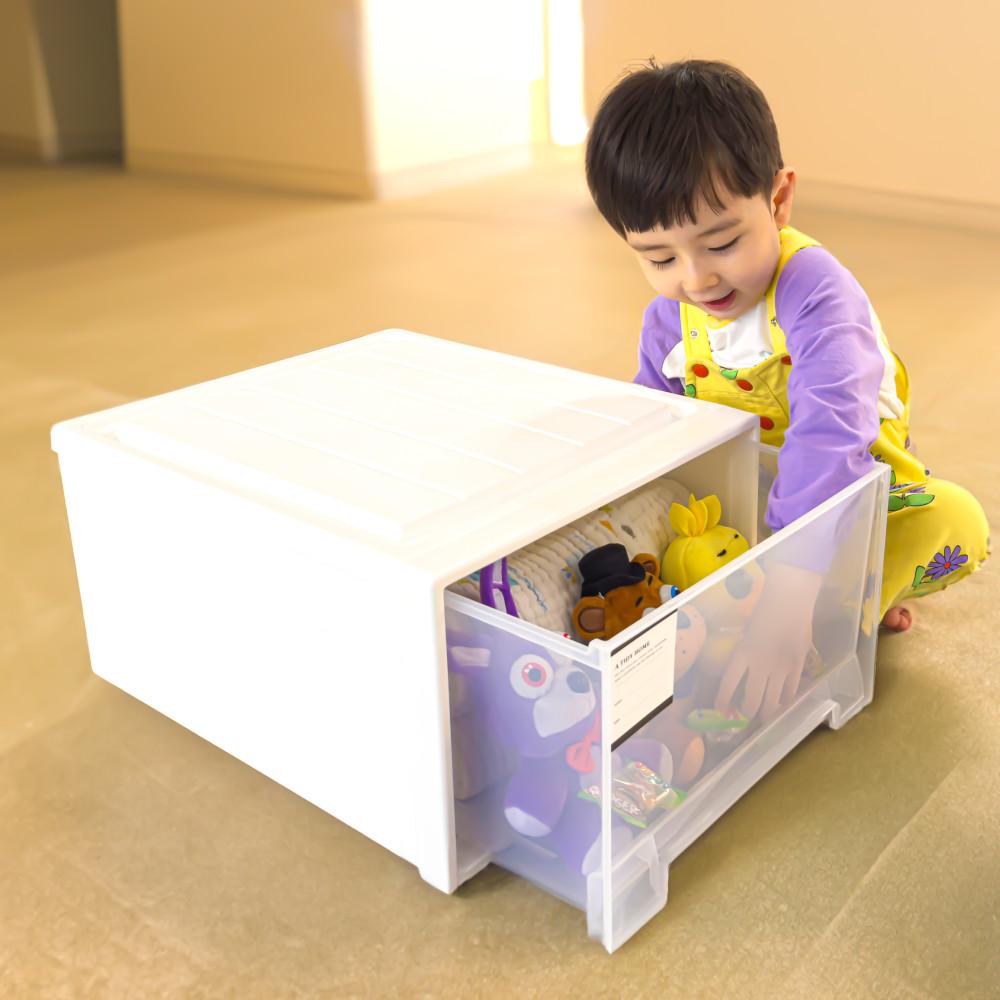 슬라이딩 리빙박스 수납 정리함 펜트리 소품 옷 수납함 옷장 정리 투명 서랍 화이트 239