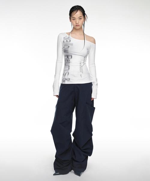 PINTUCK WIDE PANTS (UNISEX) MARINE BLUE