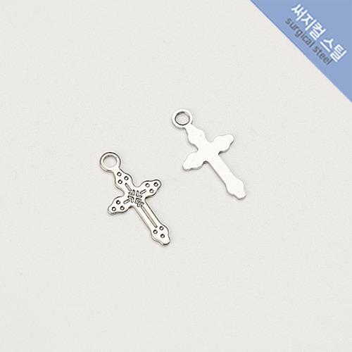 [PART-1869] 써지컬스틸  납작 문양 십자가 팬던트 약 11.5x21mm 팬던트 [10개] 스테인레스 악세서리부자재