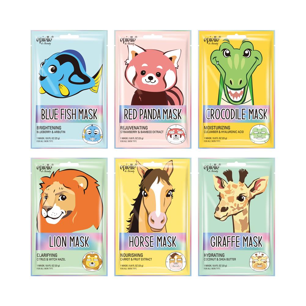 2023 new 에피엘르 동물 캐릭터마스크팩 6개 혼합 (레드판다/블루피쉬/라이언/기린/홀스/크로커다일)