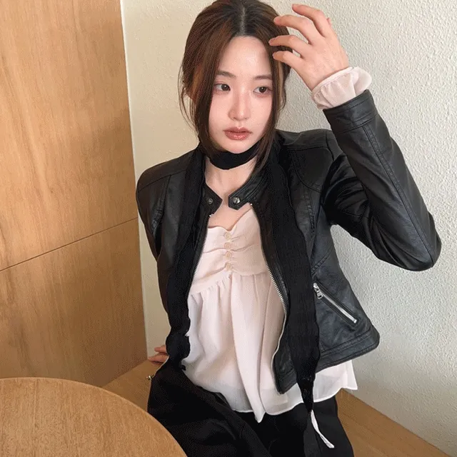 [3천장 판매] uroni leather rider jacket