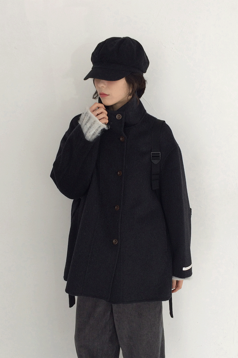 (울70%)코넬 핸드메이드 하이넥 하프코트