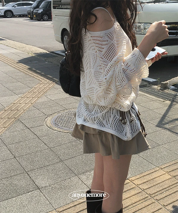 [벨트+나시set🤎] 힐스 루즈핏 히피 그물 니트 캡나시 세트 (3color)