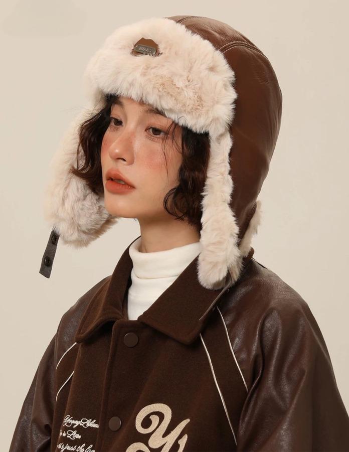 IIING 레더 퍼 파일럿 군밤 모자 (3color)