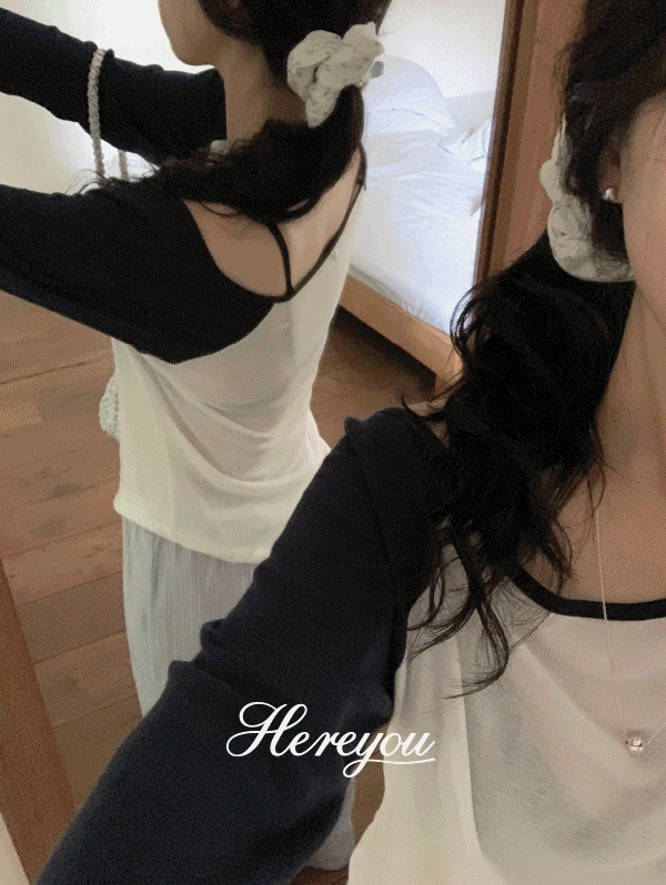 여유주문/주문폭주🎉 [here you] 멜리 오프 나그랑 T - 4color (커버업/배색/오프숄더/스윔웨어/살안타템/텐셀/여름긴팔/장마룩)