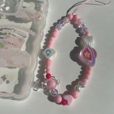 핑크 구슬 핸드폰 아이폰 비즈스트랩 체인 키링 고리