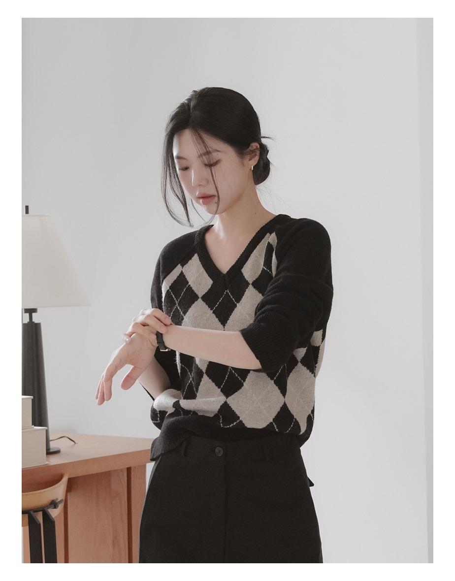 [10일소요] 스카치 아가일 브이 니트 [블랙]