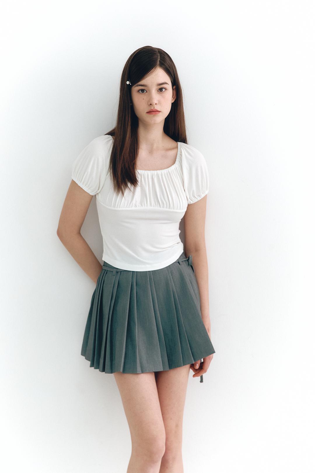 Shirring Square Neck Top Ivory