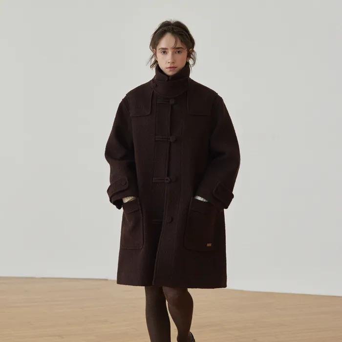 에센셜 오버핏 더플 울 코트_Brown Pod
