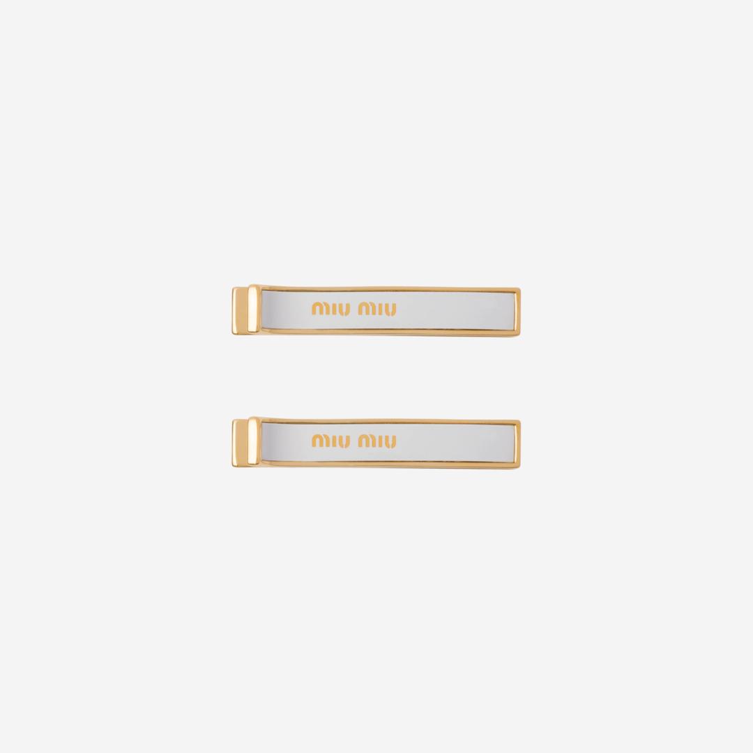 (W) Miu Miu Enameled Metal Hair Clip White