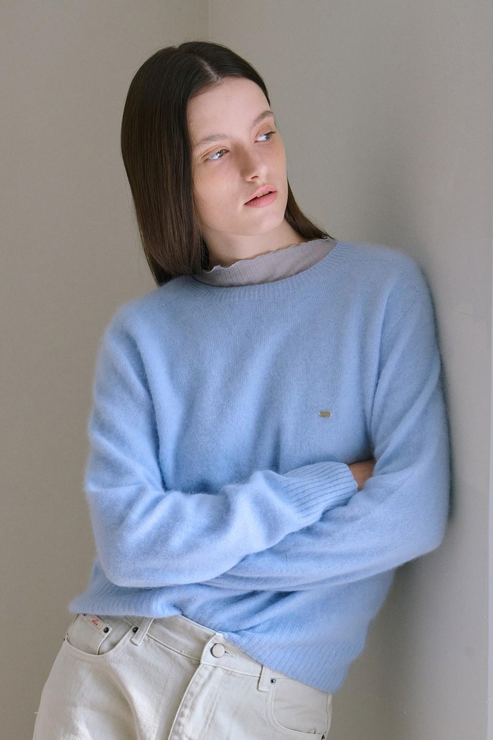 캐시 울 혼방 라운드 니트_라이트 블루