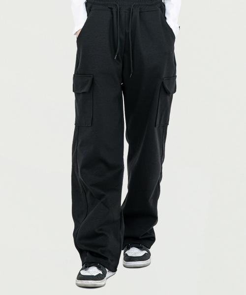 [사계절]TR 카고 와이드 스웨트 팬츠 블랙