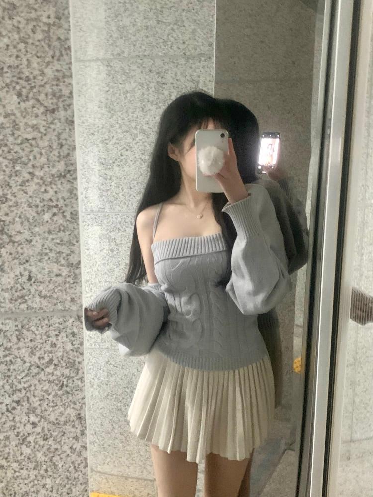 도톰 꽈배기 나시 가디건세트🩵