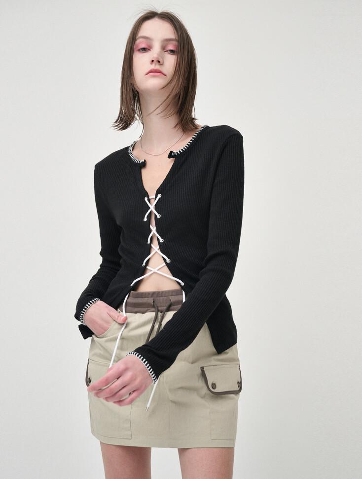 Stitch Lace up T-Shirt, Black