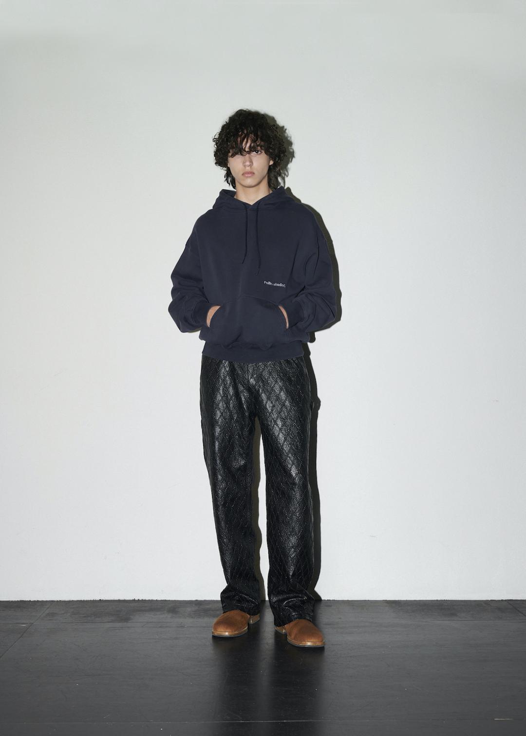 Embroidered Hoodie Navy