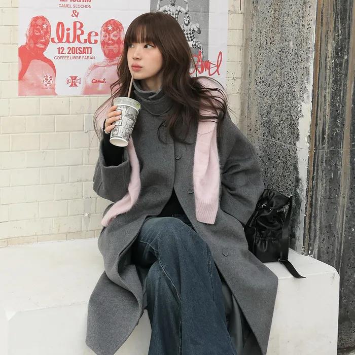 [보라끌레르, 민델리 PICK] [우먼] 벨티드 발마칸 롱 코트 다크그레이 COWCT001DGRAY