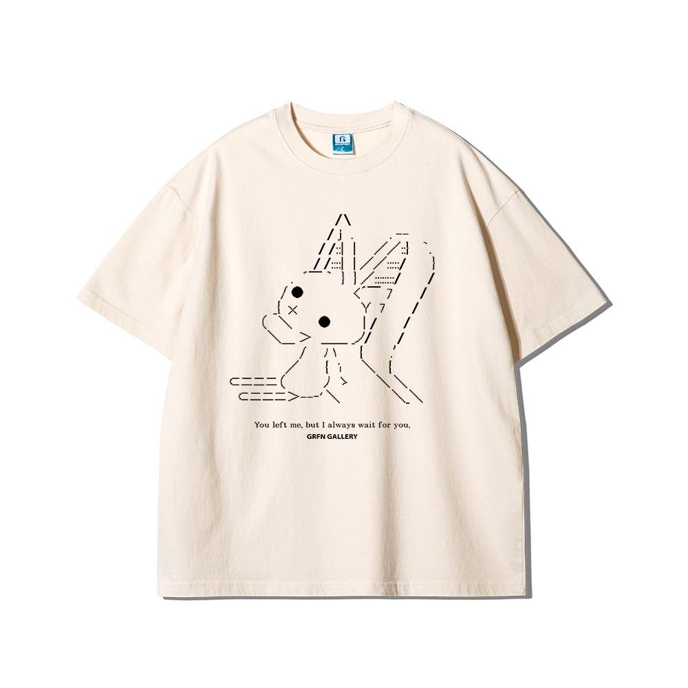 론리 래빗 프린팅 오버핏 반팔티- 내추럴코튼