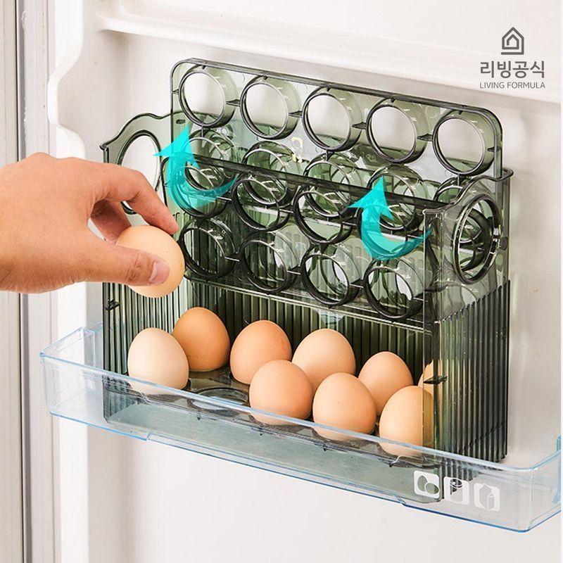 [리빙공식] 계란한판정리 30구 안전계란보관함 자동에그트레이(투명화이트/럭셔리그린)