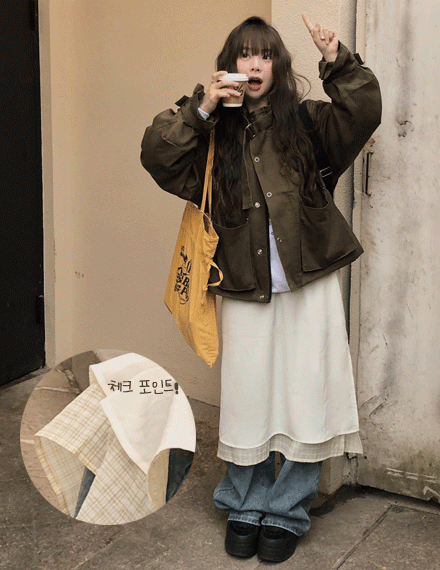 빈블 [자체제작/하늘하늘🍃] @vinvle made, 엘로든 체크 쉬폰 레이어드 밴딩 스커트