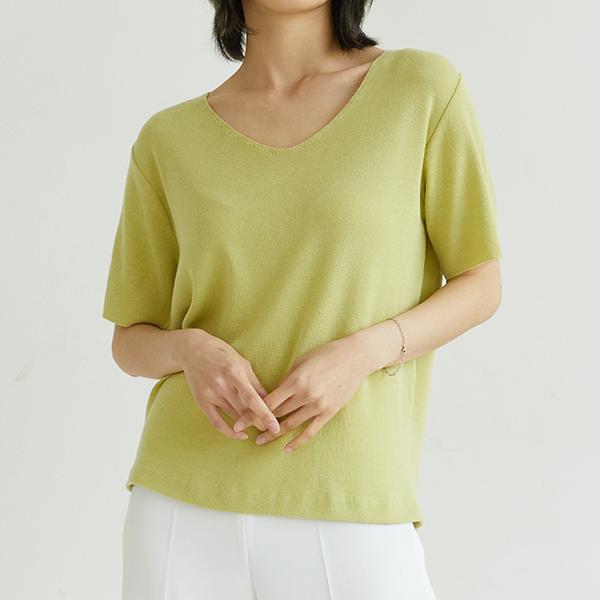 WOMAN) 라이트 에어 하프 브이넥니트