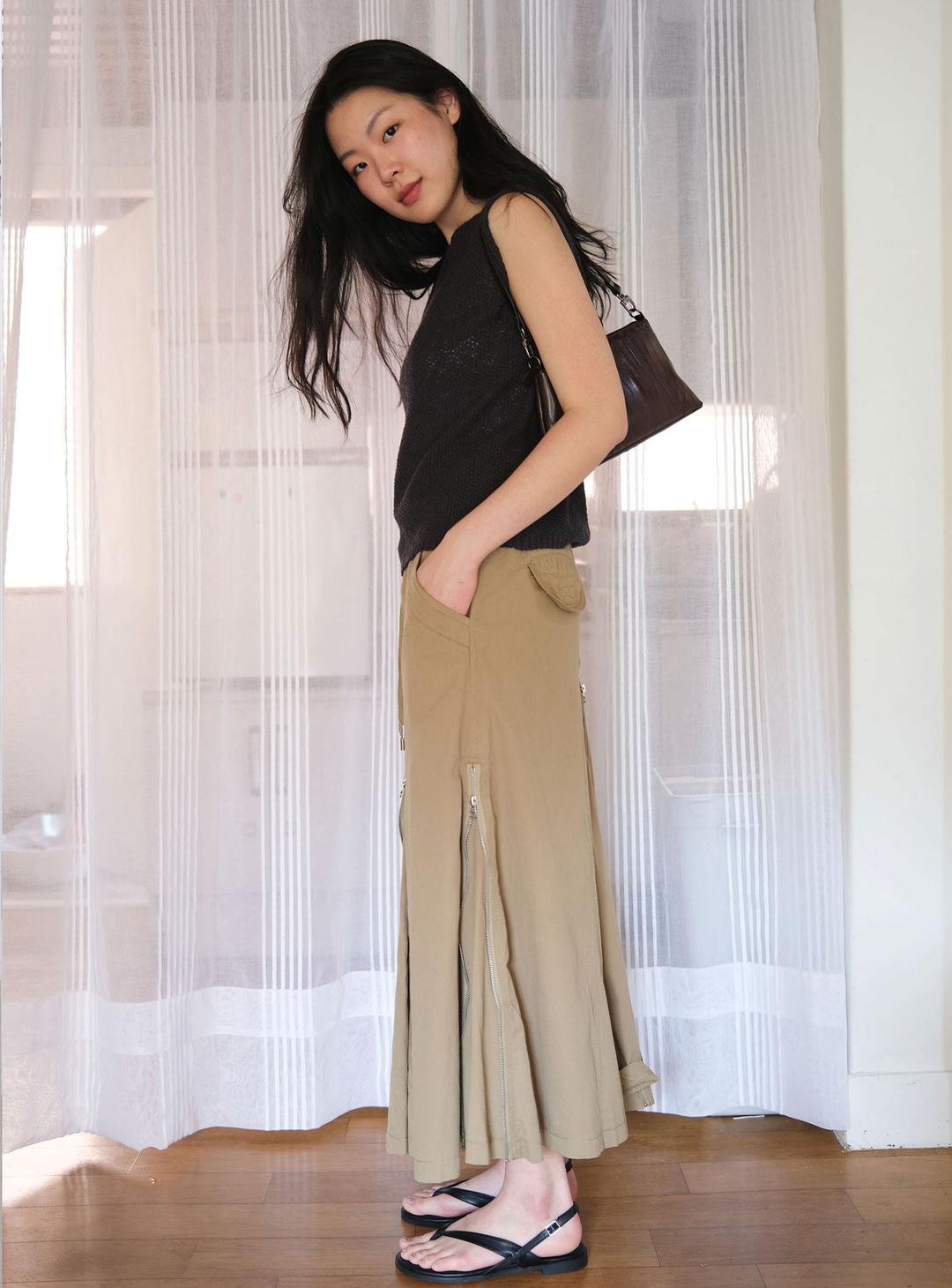 Vintage zipper maxi skirt (3col)