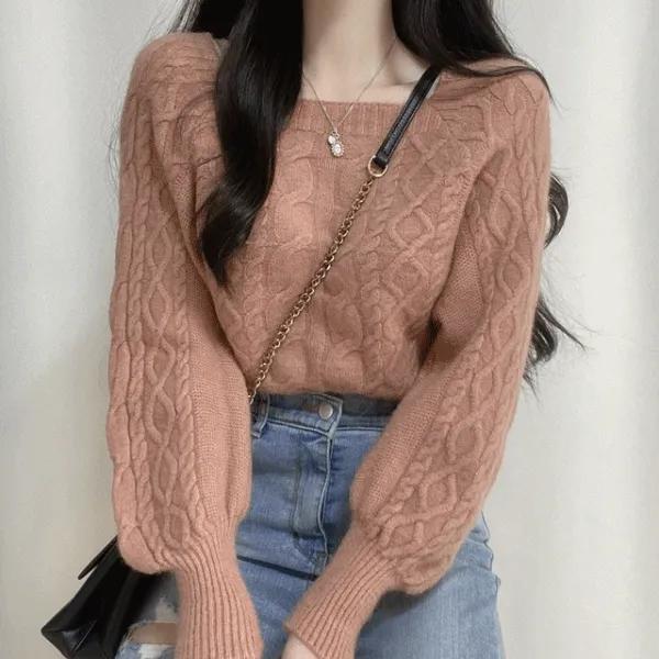 [ 누적판매3,000장🔥 ] 스퀘어넥 케이블 벌룬 세미크롭니트 (5col)