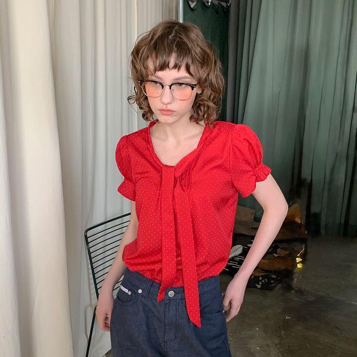 Dot button blouse_red