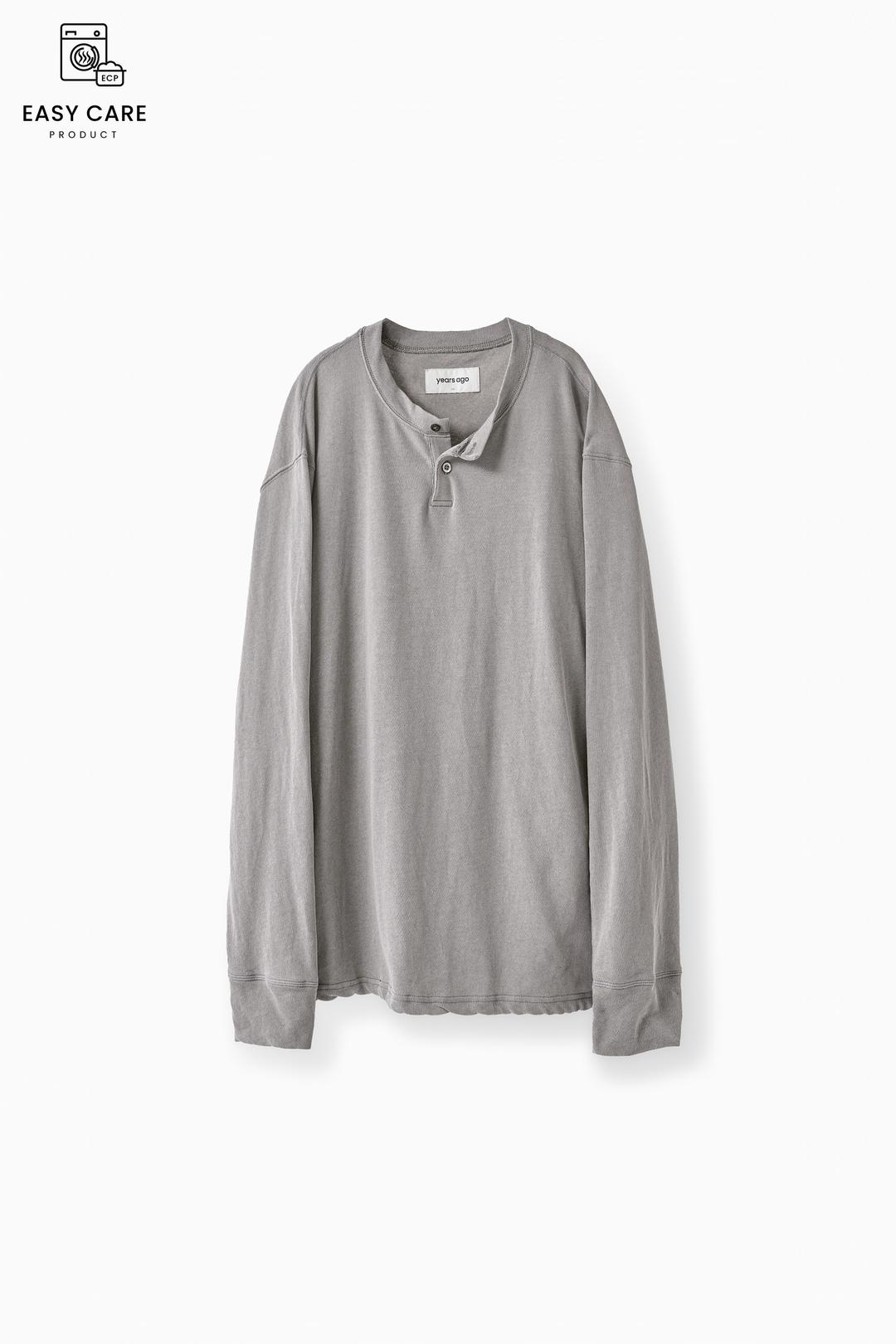 WASHED COTTON HENRY NECK T-SHIRTS GREYISH IVORY (EASY CARE)