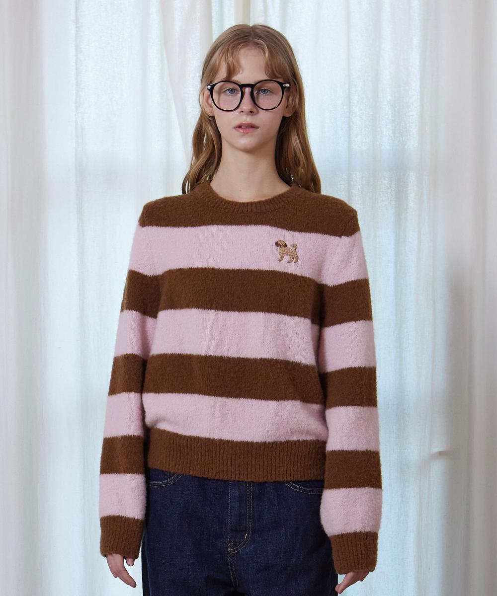 [Lookbook] Poodle-poodle Wool Stripe Knit Top_Pink Brown