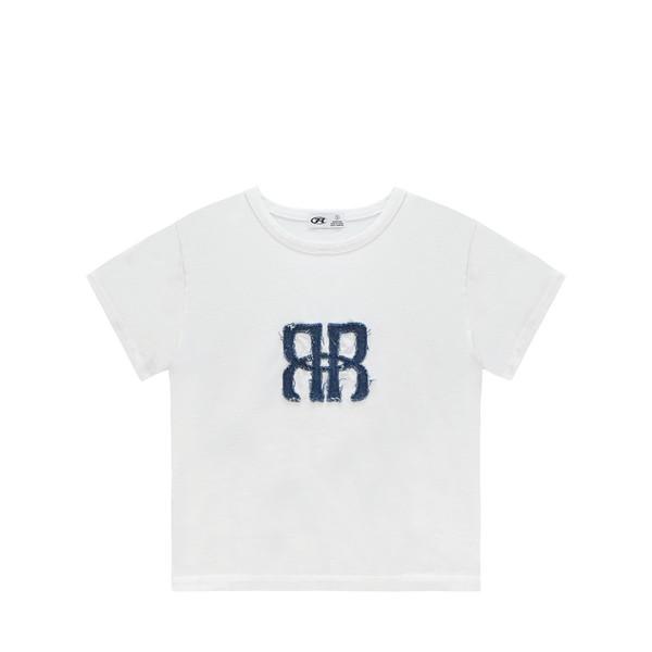 Square Logo Denim Top - White