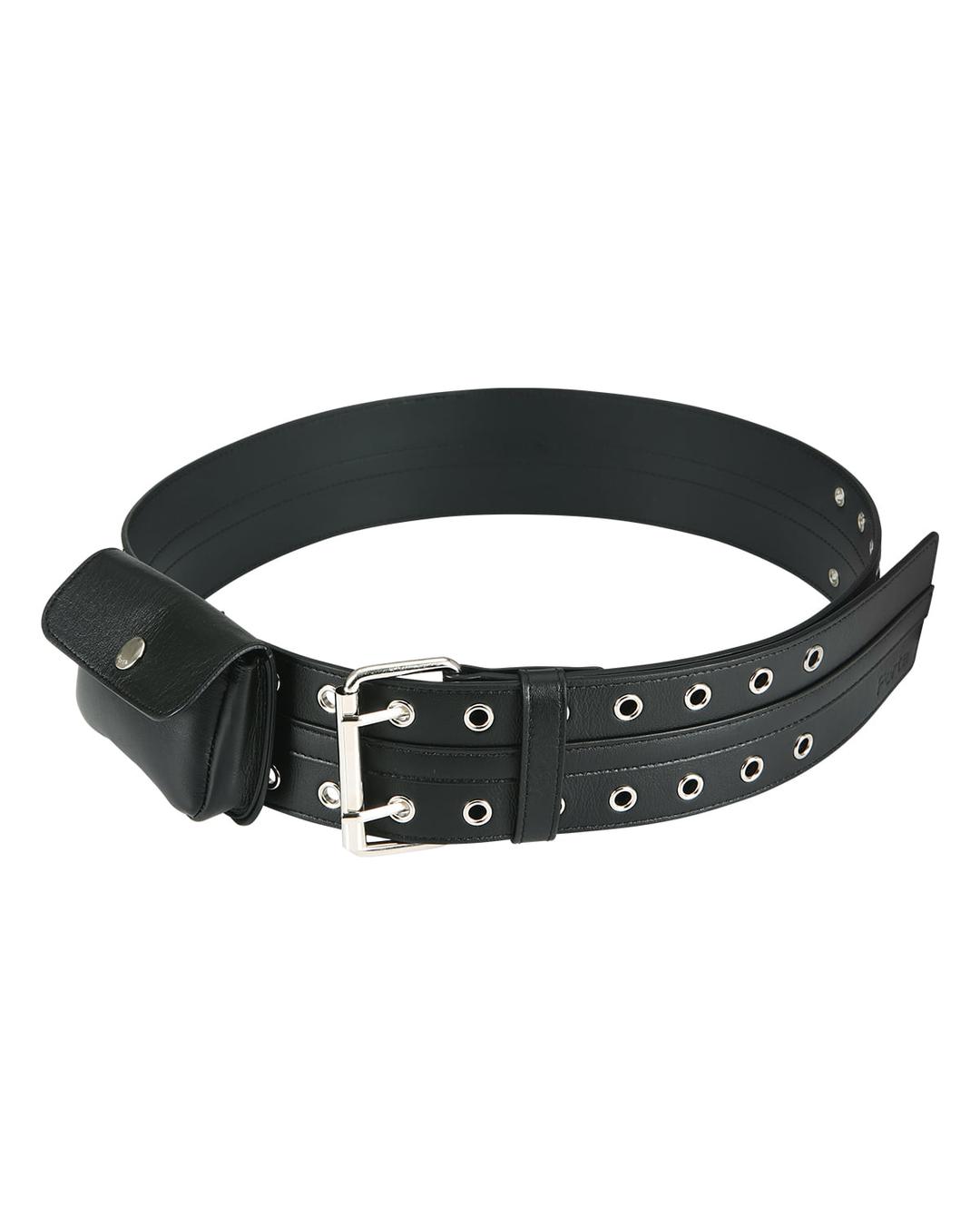DOUBLE EYELET WALLET LEATHER BELT, BLACK