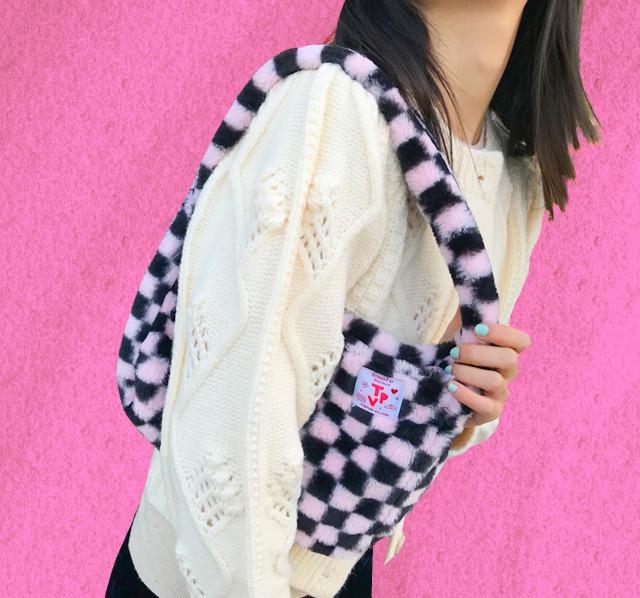 더푸리빌리지 핸드메이드 토트백 포인트 독특한 숄더 아이패드 체커보드 가방