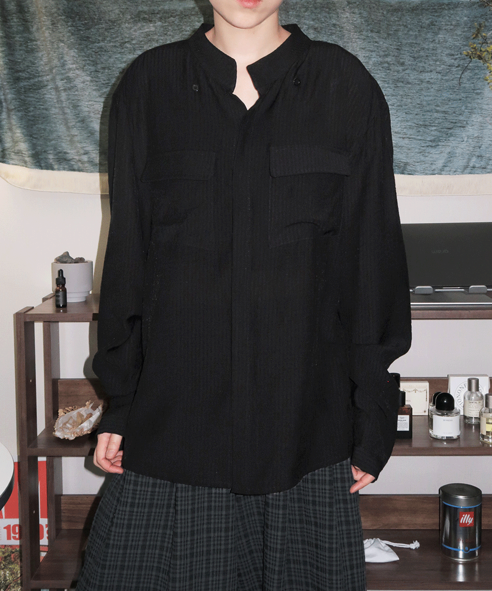 [UNISEX] 히든 버튼 차이나 카라 썸머 셔츠 (3 Color)