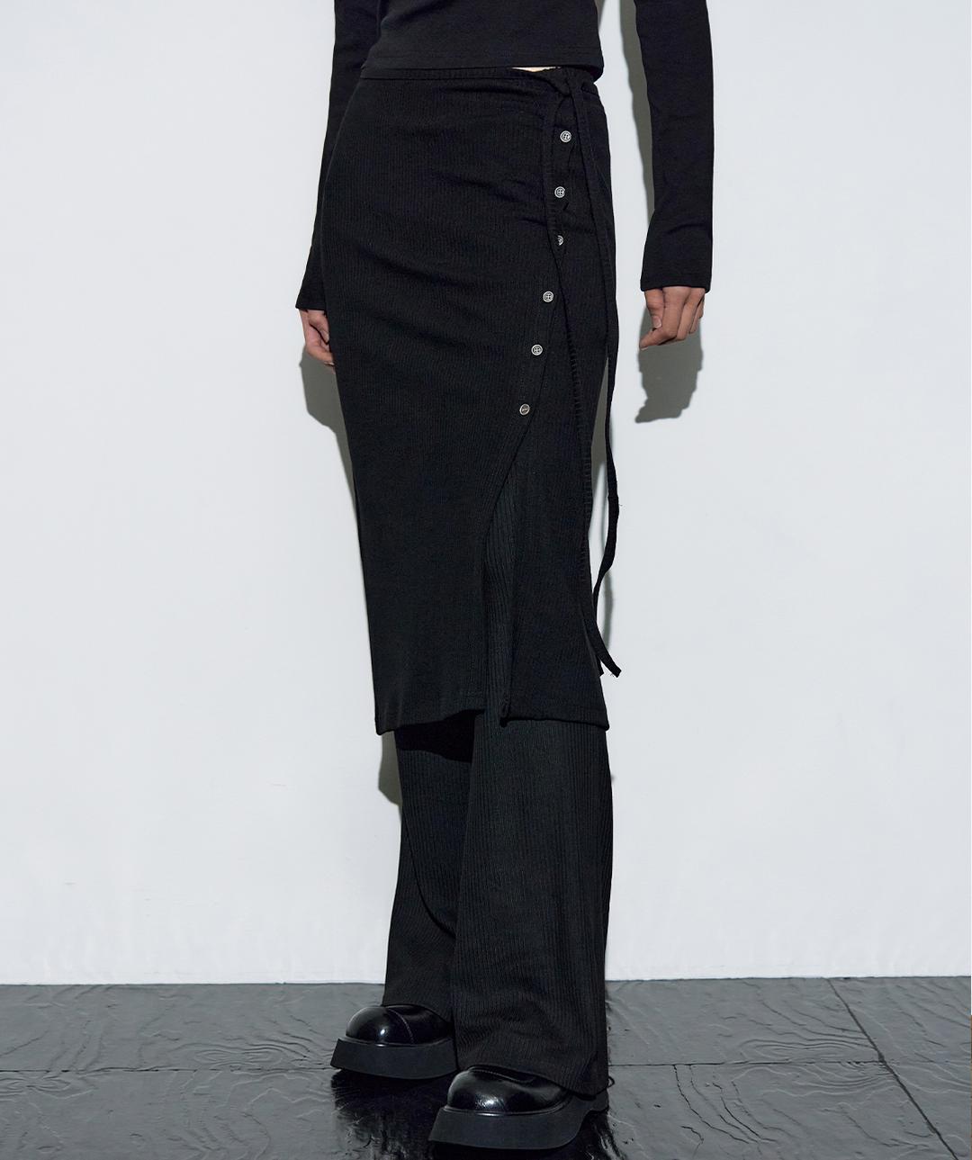 헬레네파리스 아브보르 리브드 레이어드 스커트 팬츠 [블랙] [11월 28일 예약배송]