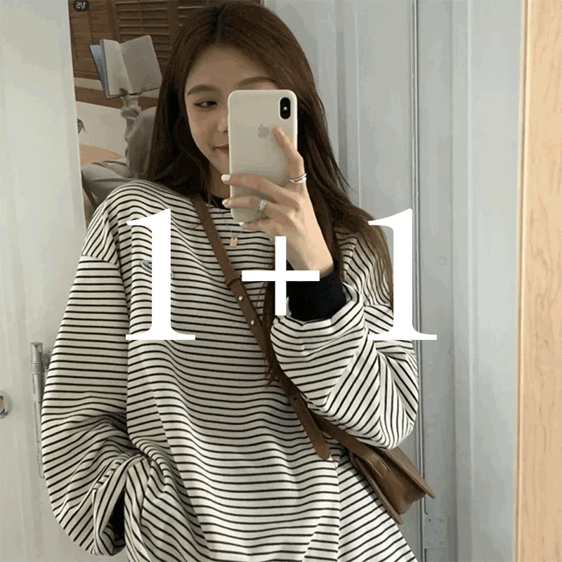 [1+1/자체제작/베스트] 밀코 스트라이프 오버핏 티셔츠 - tt29370