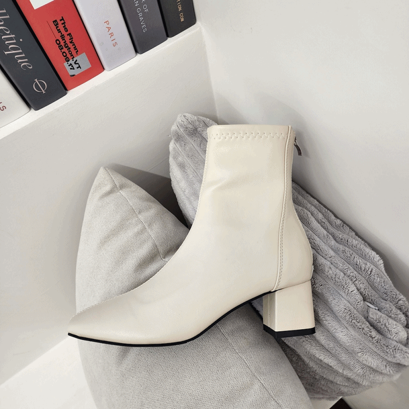 [키키슈즈] 5cm 여성 아이보리 앵글부츠 반부츠 스웨이드 가죽 발편한 미들힐 앵클 부츠