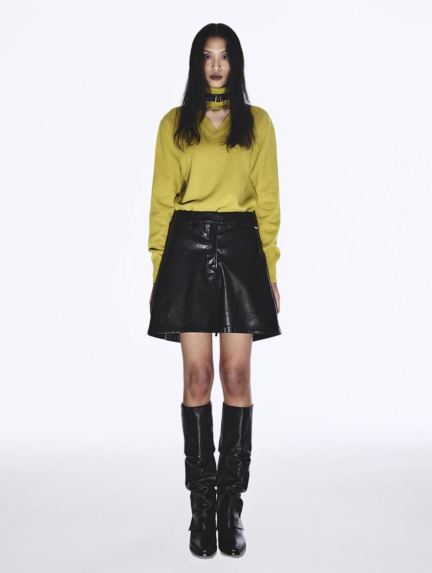 LAYERED FAUX LEATHER SKIRT BLACK