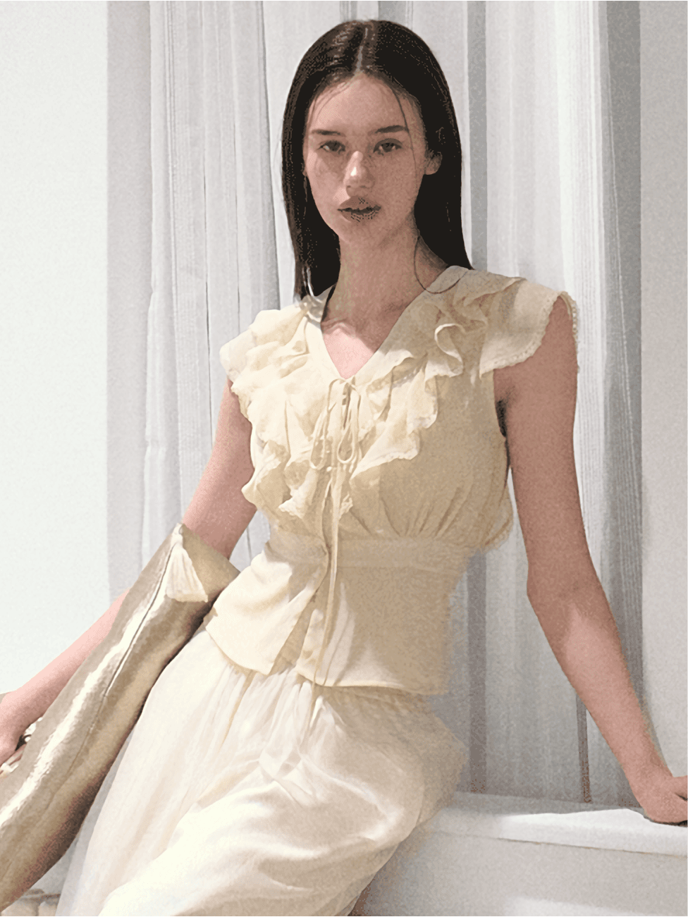 [OAK MOO] "My Lover\" Ruffle Lace Chiffon Blouse