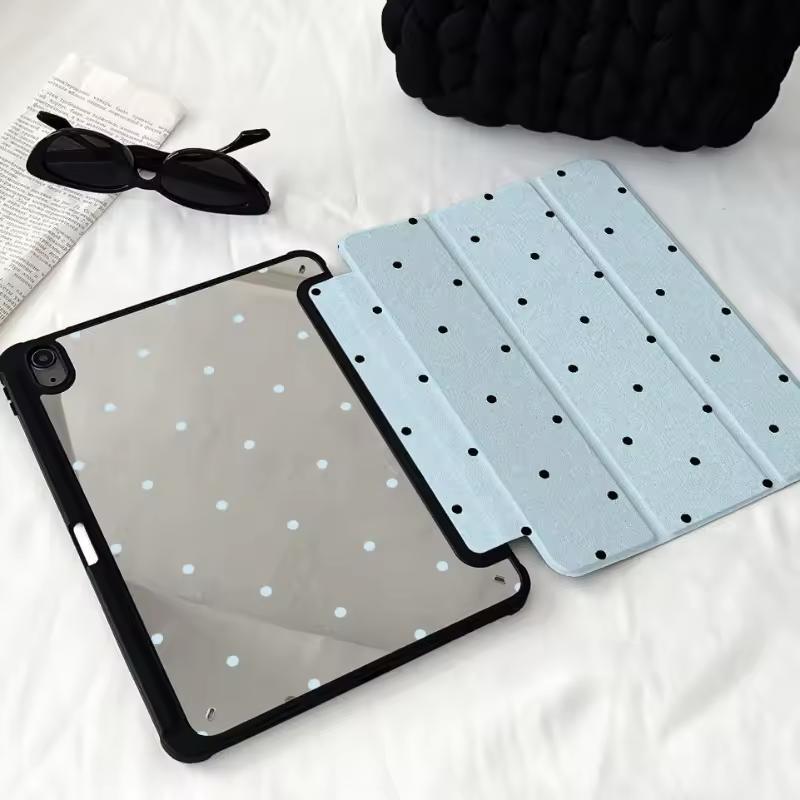 IPad Pro 11 케이스 10.2 9/8/7세대 9.7 5/6세대 Air4/5 10th 10.9 Air 3 10.5 Pro 12.9 Mini 6 Trifold 케이스용 검정색 폴카 도트