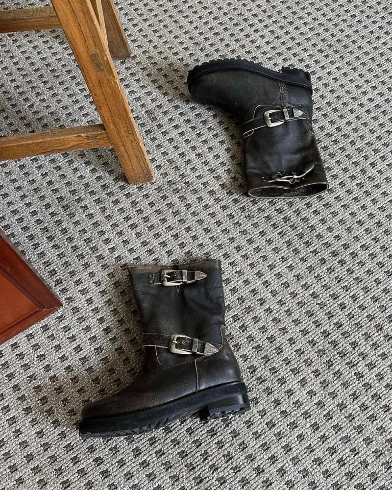 [수제화] ETER 이터 웨스턴 투 버클 크랙 미우 미들 하프 부츠 (2color)