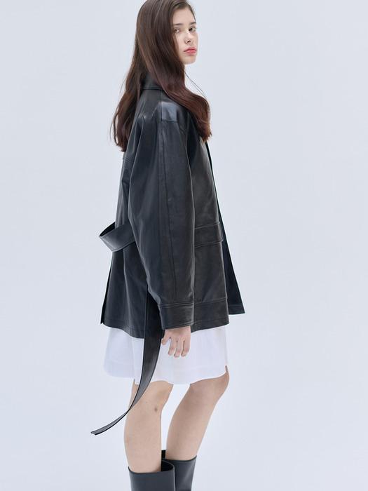 25SN leather safari jacket [BK]