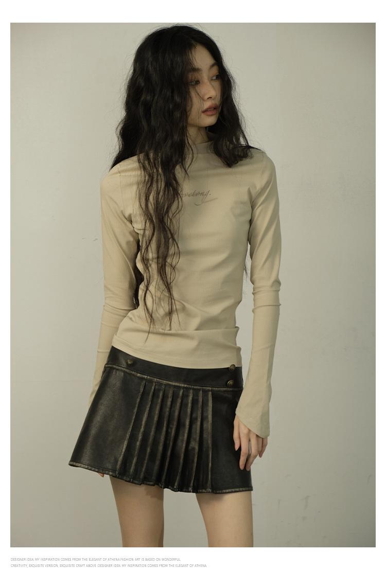 Lvetong Leather pleats mini-skirt