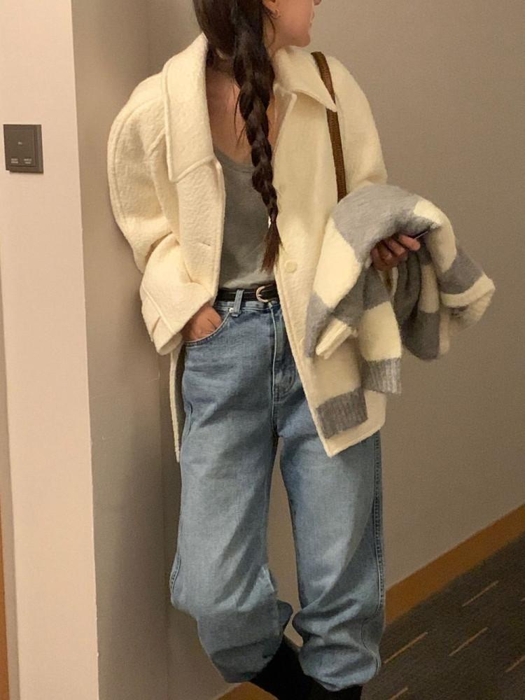 하프 반 부클 무스탕 울 코트