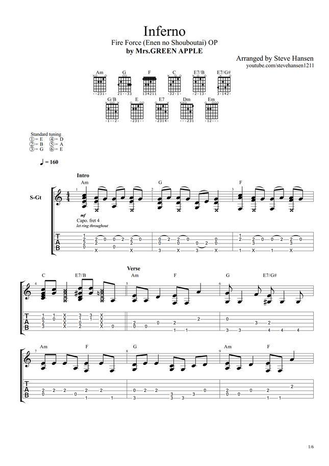 Mrs. GREEN APPLE - Inferno (From "Fire Force / Enen no Shouboutai") (Fingerstyle) by Steve Hansen