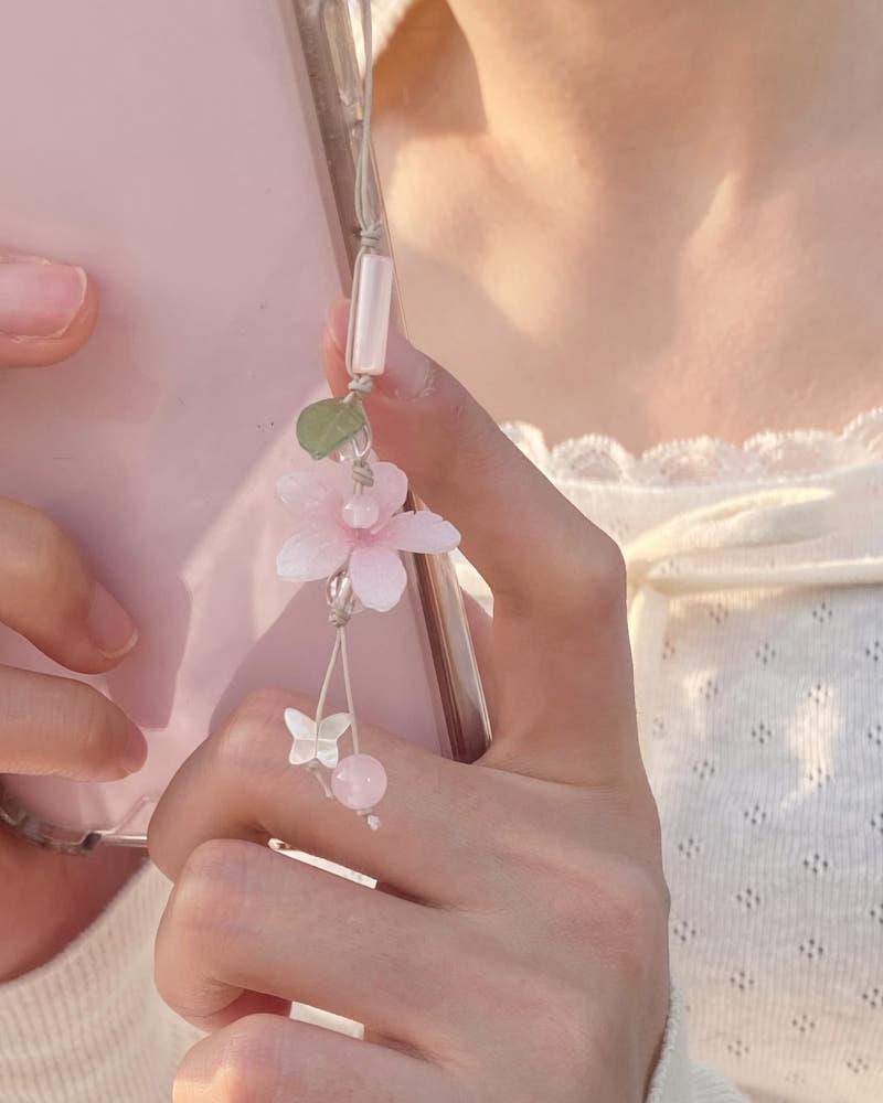 벚꽃 한송이 비즈 키링 핸드폰줄 
