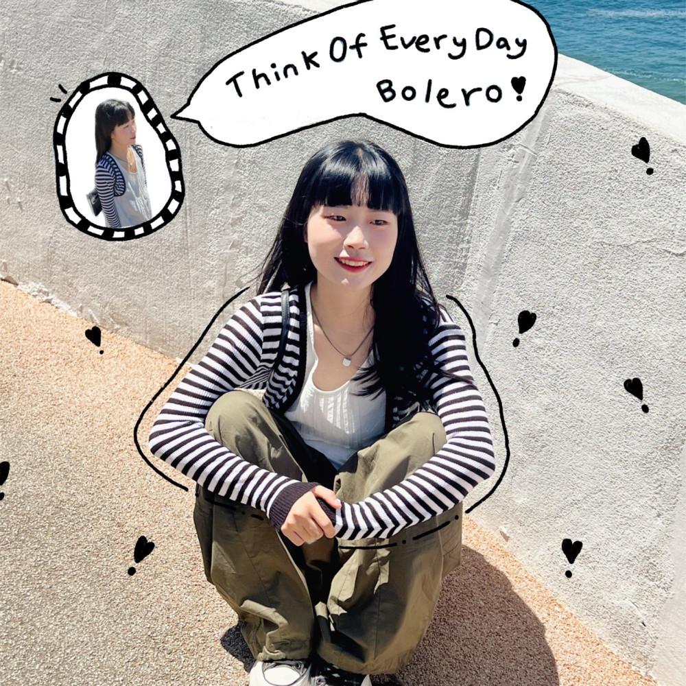 Think Of Every Day Bolero 화이트 블랙 단가라 스트라이프 살안타 긴팔 가디건 볼레로