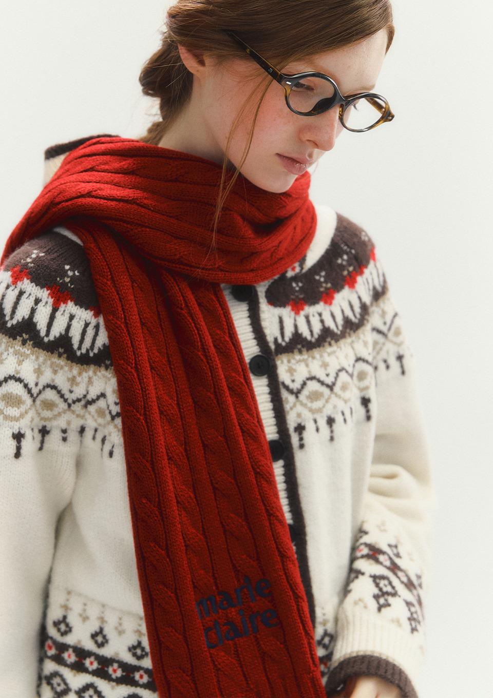 마리 케이블 울 니트 머플러(MAFDSC01MRD)