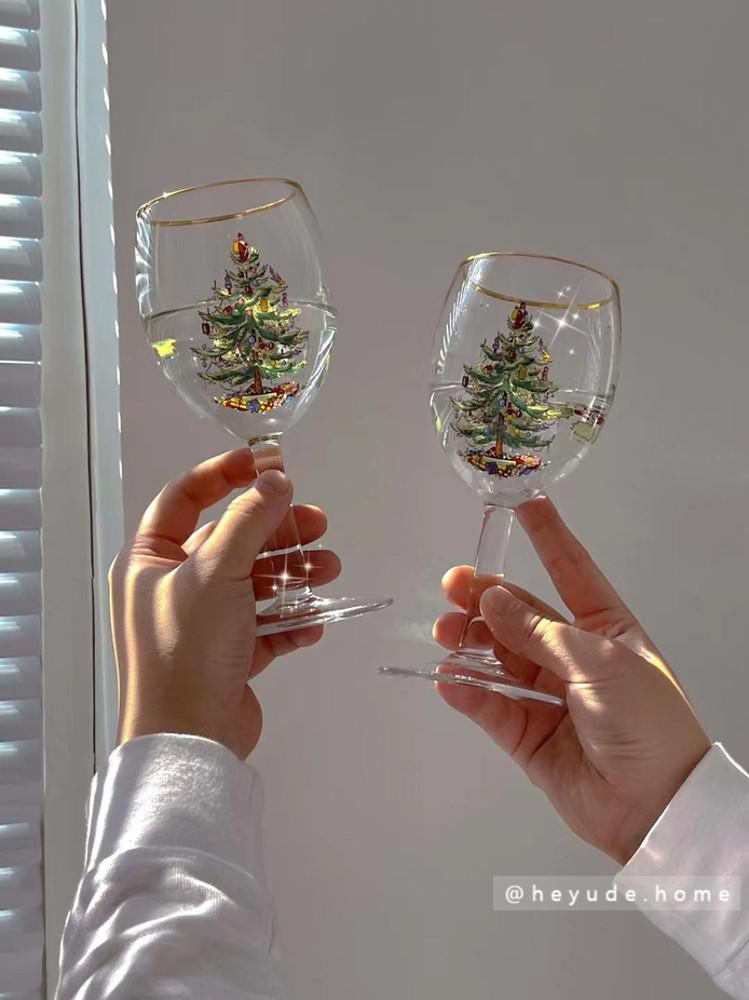 크리스마스 트리 고블렛 투명 와인잔 글라스컵