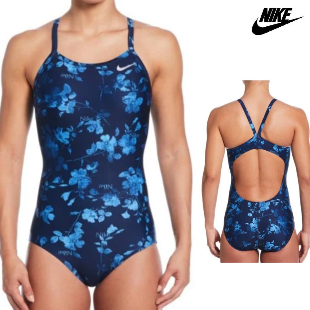 나이키 레이서백 파인플로럴 미드나잇 네이비 하이컷 하이드라스트롱 여자 원피스 강습용 실내 수영복