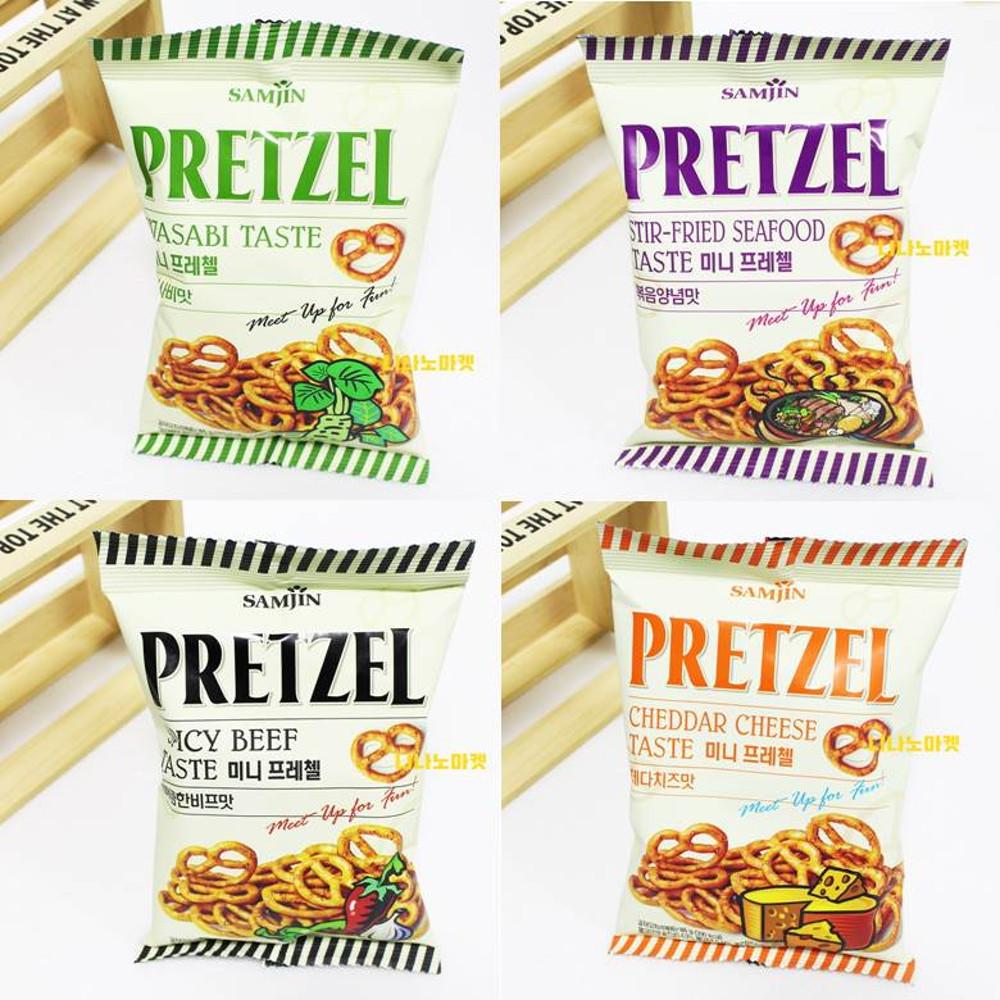 (프레첼모음) 삼진 미니프레첼 에스케이프피용 와사비 체다치즈 볶음양념 매콤비프 몰티저스